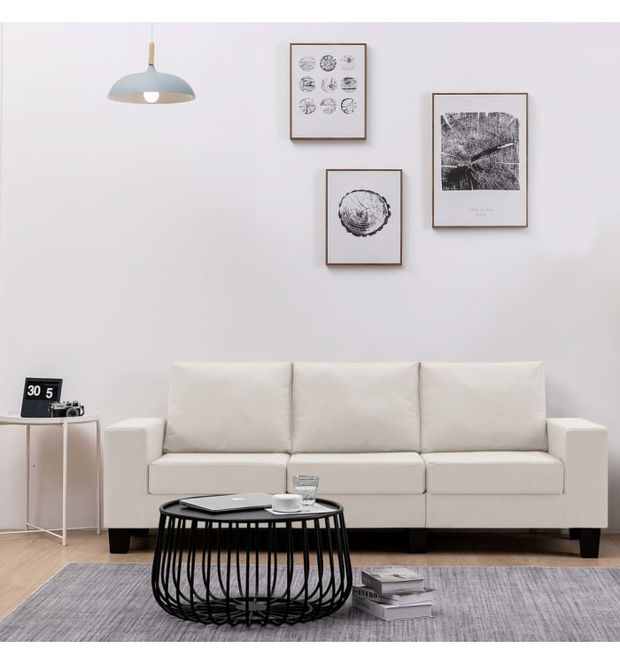 Canapé à 3 places Crème Tissu | Mobilier & Déco