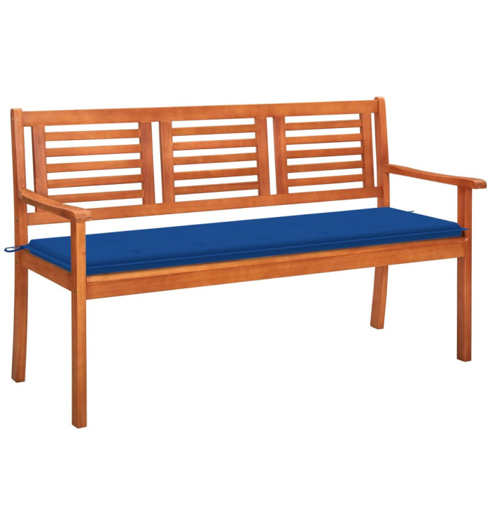 Banc de jardin 3 places avec coussin 150 cm Bois d'eucalyptus | Mobilier & Déco