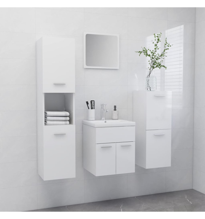 Ensemble de meubles de salle de bain Blanc brillant Aggloméré | Mobilier & Déco