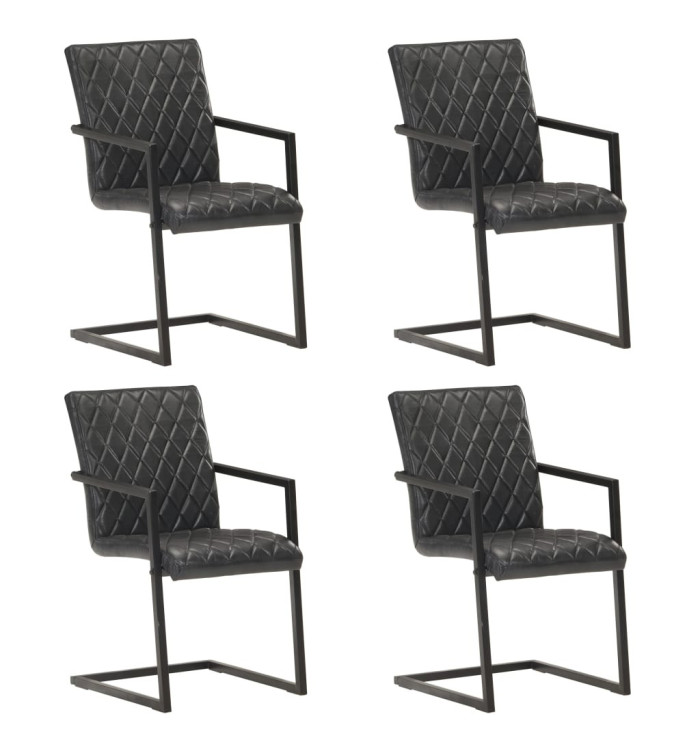 Chaises à manger cantilever lot de 4 noir cuir véritable | Mobilier & Déco