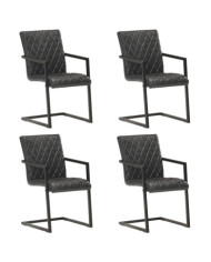 Chaises à manger cantilever lot de 4 noir cuir véritable | Mobilier & Déco
