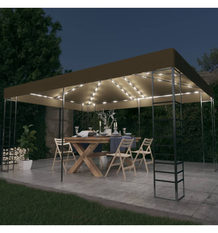 Tonnelle avec guirlande lumineuse à LED 3x4 m Taupe | Mobilier & Déco