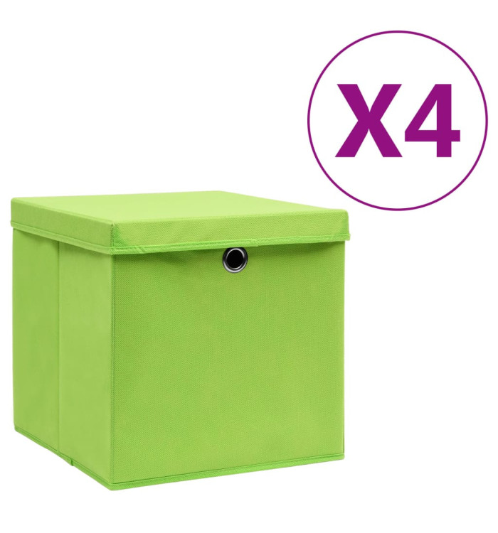 Boîtes de rangement avec couvercles 4 pcs 28x28x28 cm Vert | Mobilier & Déco