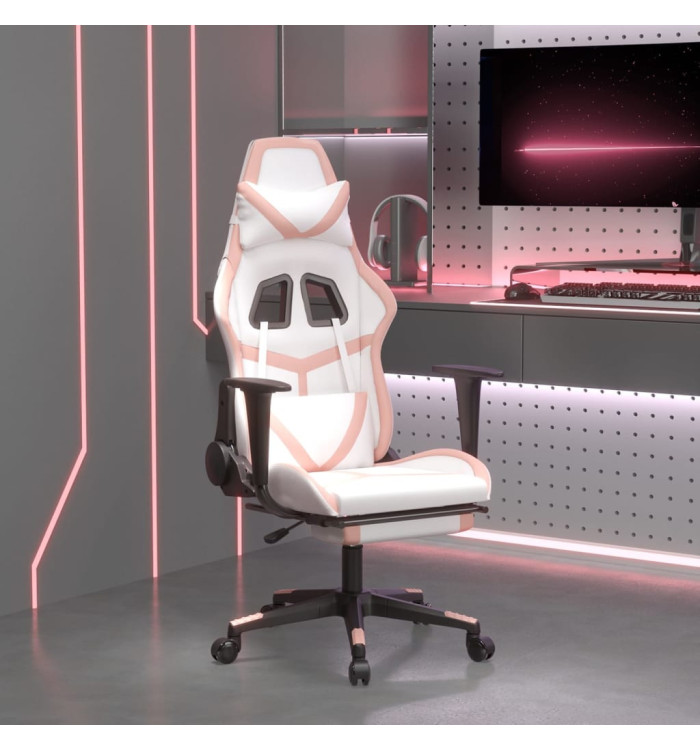 Chaise de jeu avec repose-pied Blanc et rose Similicuir | Mobilier & Déco