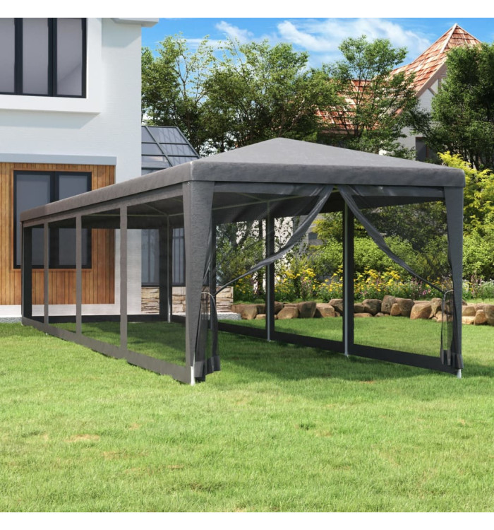 Tente de fête et 10 parois latérales en maille Anthracite 3x12m | Mobilier & Déco