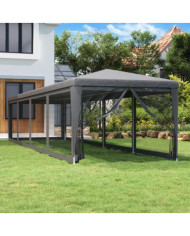Tente de fête et 10 parois latérales en maille Anthracite 3x12m | Mobilier & Déco