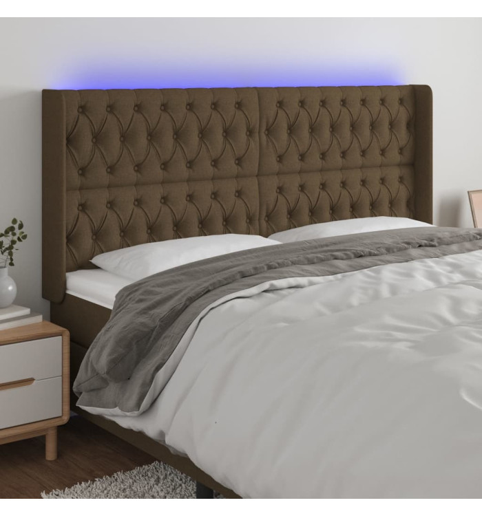Tête de lit à LED Marron foncé 183x16x118/128 cm Tissu | Mobilier & Déco