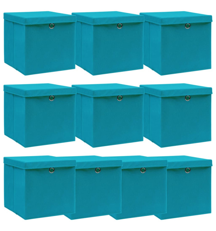 Boîtes de rangement et couvercles 10 pcs Bleu 32x32x32 cm Tissu | Mobilier & Déco
