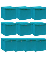Boîtes de rangement et couvercles 10 pcs Bleu 32x32x32 cm Tissu | Mobilier & Déco