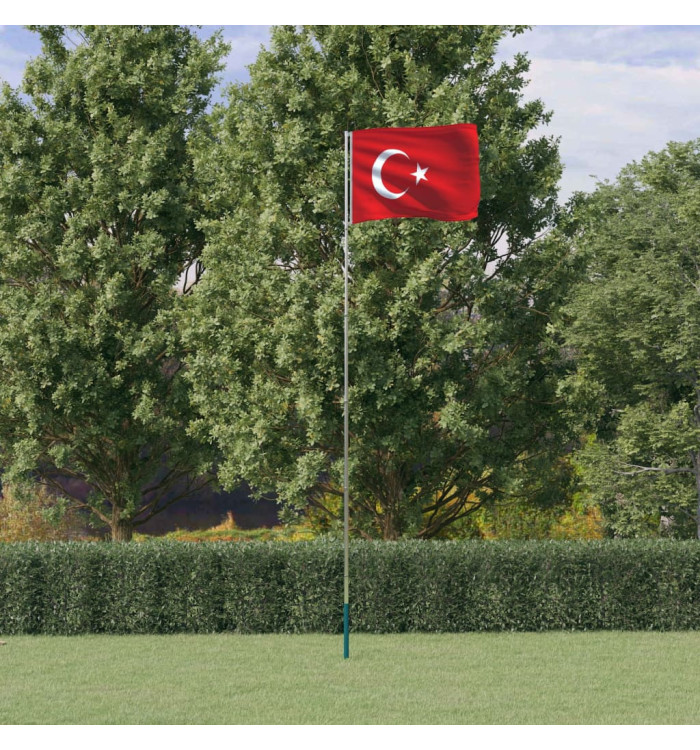 Drapeau de la Turquie et mât 5,55 m Aluminium | Mobilier & Déco