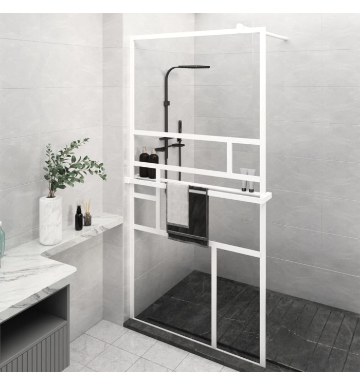 Paroi de douche et étagère Blanc 115x195 cm Verre ESGetAluminium | Mobilier & Déco