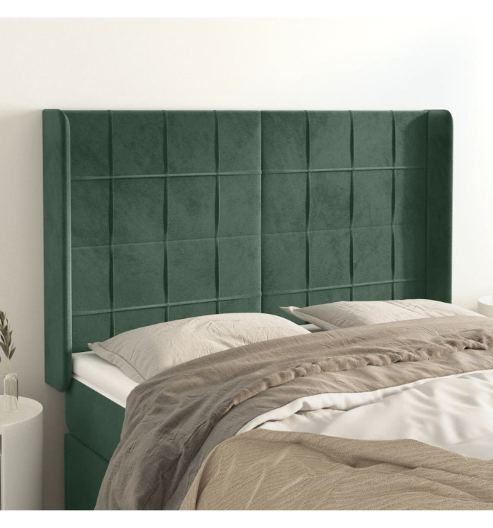 Tête de lit avec oreilles Vert foncé 147x16x118/128 cm Velours | Mobilier & Déco