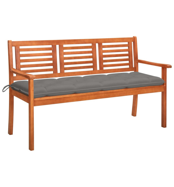 Banc de jardin 3 places avec coussin 150 cm Bois d'eucalyptus | Mobilier & Déco