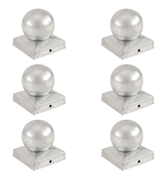 Bouchons de poteau 6 pcs Globe final Métal galvanisé 91x91 mm | Mobilier & Déco