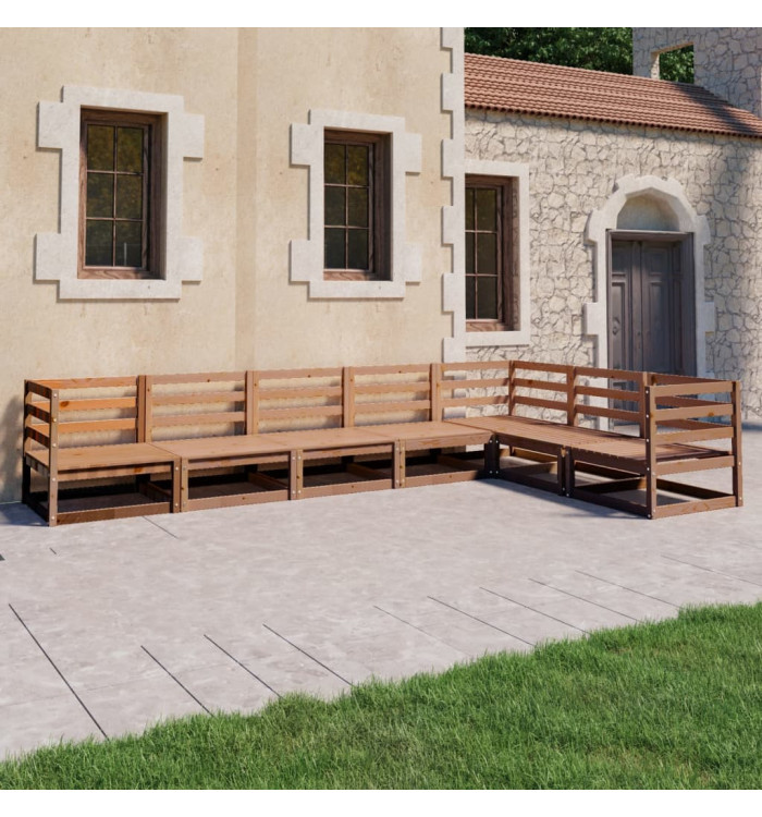 Salon de jardin 7 pcs marron miel bois de pin massif | Mobilier & Déco