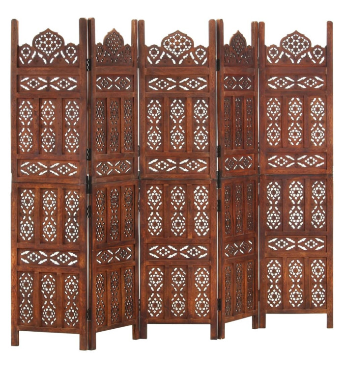 Cloison de séparation 5 panneaux Marron 200x165cm Bois manguier | Mobilier & Déco