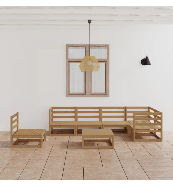 Salon de jardin 7 pcs marron miel bois de pin massif | Mobilier & Déco