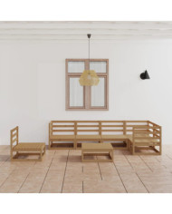Salon de jardin 7 pcs marron miel bois de pin massif | Mobilier & Déco