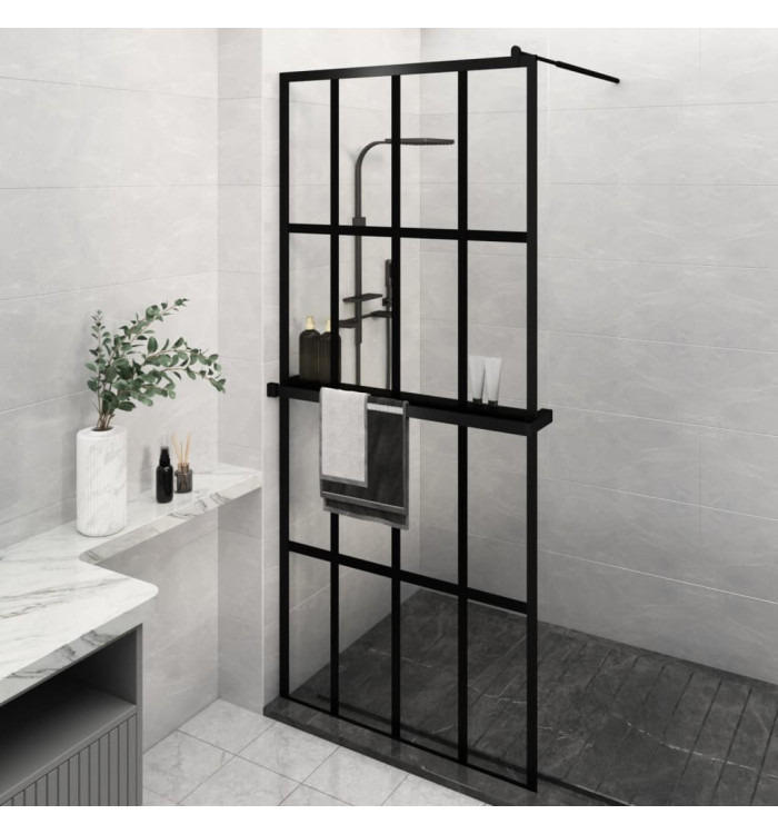 Paroi de douche avec étagère Noir 90x195 cm Verre ESGetAluminium | Mobilier & Déco