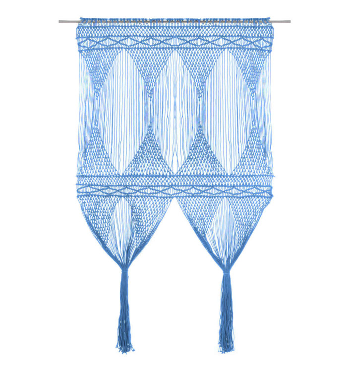 Rideau en macramé Bleu 140x240 cm Coton | Mobilier & Déco