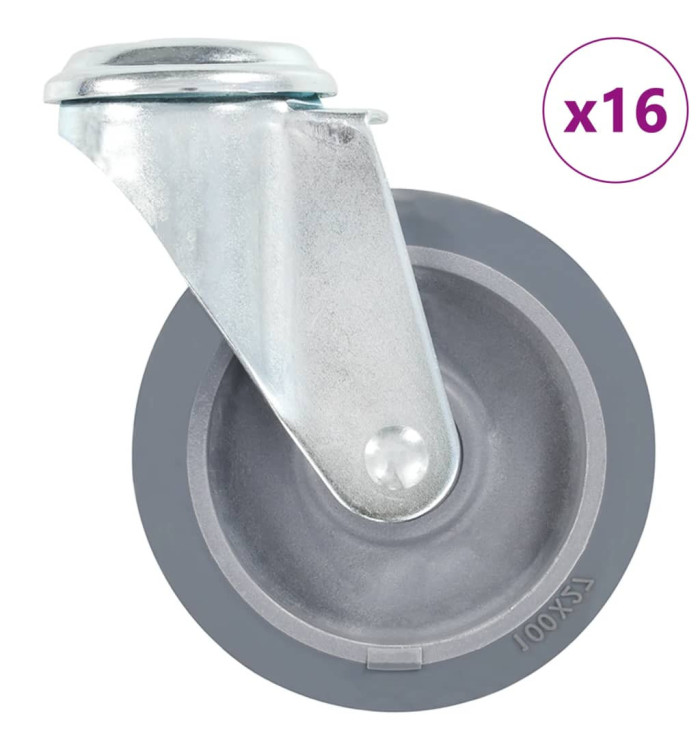 16 pcs Roulettes pivotantes à trou de boulon 100 mm | Mobilier & Déco