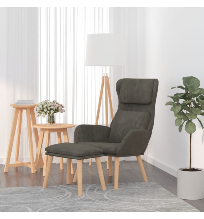 Chaise de relaxation avec tabouret Gris foncé Velours | Mobilier & Déco