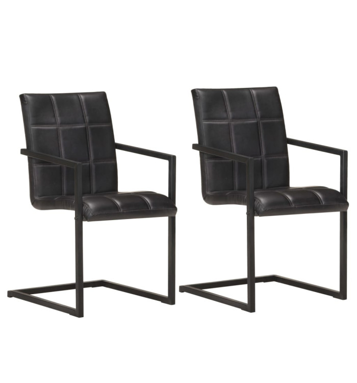 Chaises à manger cantilever lot de 2 noir cuir véritable | Mobilier & Déco