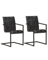 Chaises à manger cantilever lot de 2 noir cuir véritable | Mobilier & Déco