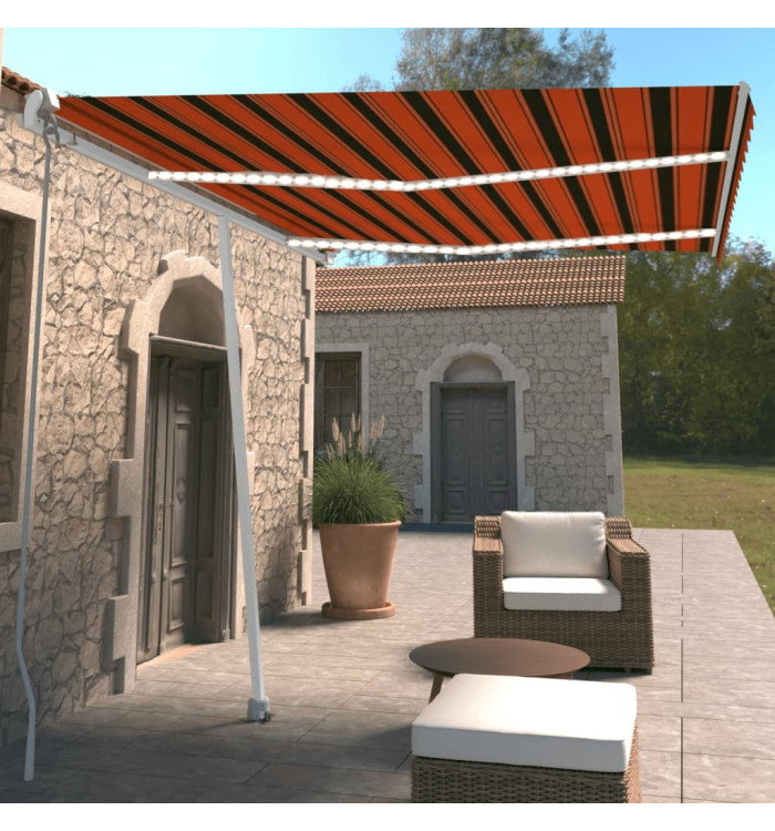 Auvent manuel rétractable avec LED 350x250 cm Orange et marron | Mobilier & Déco