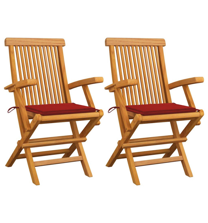Chaises de jardin et coussins rouge lot de 2 Bois teck massif | Mobilier & Déco