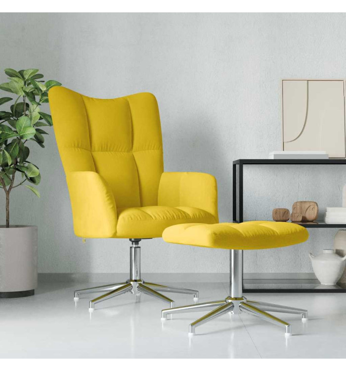 Chaise de relaxation avec tabouret Jaune moutarde Velours | Mobilier & Déco