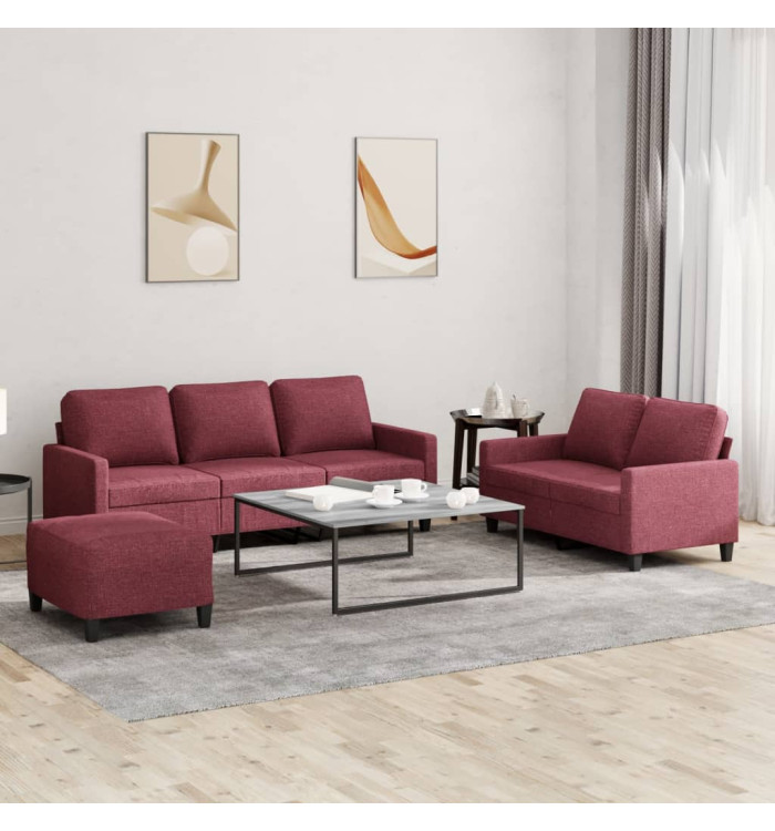 Ensemble de canapés 3 pcs avec coussins Rouge bordeaux Tissu | Mobilier & Déco