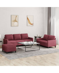 Ensemble de canapés 3 pcs avec coussins Rouge bordeaux Tissu | Mobilier & Déco