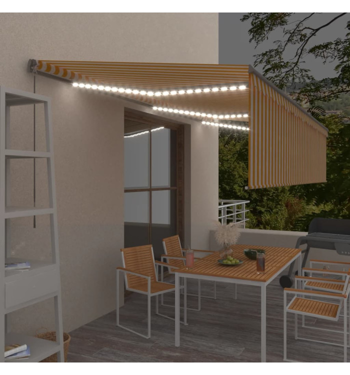 Auvent manuel rétractable avec store LED 6x3 m Jaune et blanc | Mobilier & Déco