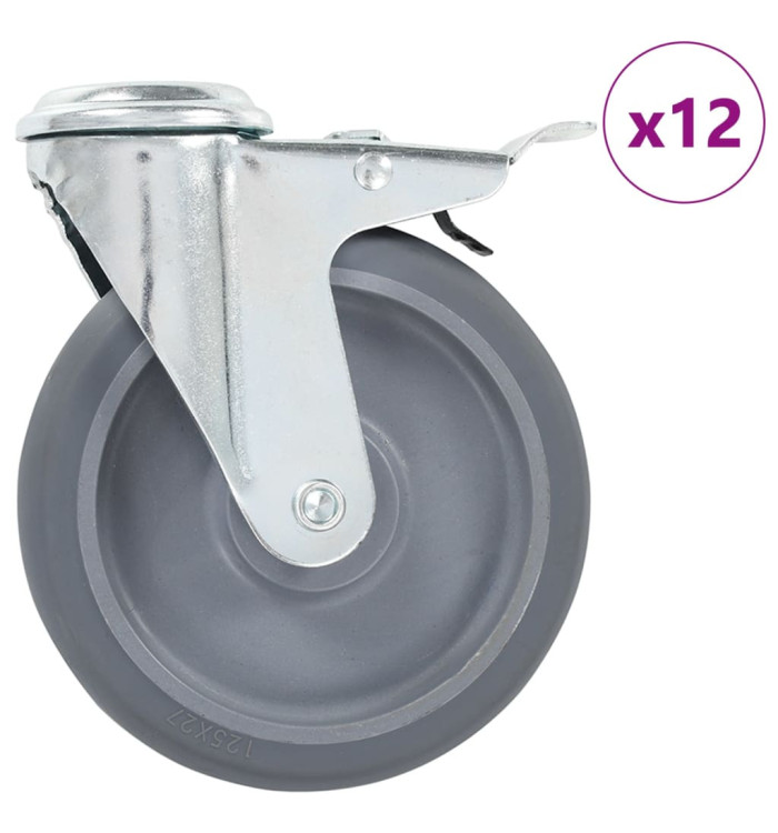 12 pcs Roulettes pivotantes à trou de boulon 125 mm | Mobilier & Déco