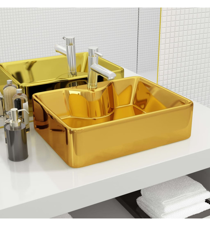 Lavabo avec trou pour robinet 48 x 37 x 13,5 cm Céramique Doré | Mobilier & Déco