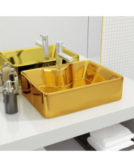 Lavabo avec trou pour robinet 48 x 37 x 13,5 cm Céramique Doré | Mobilier & Déco