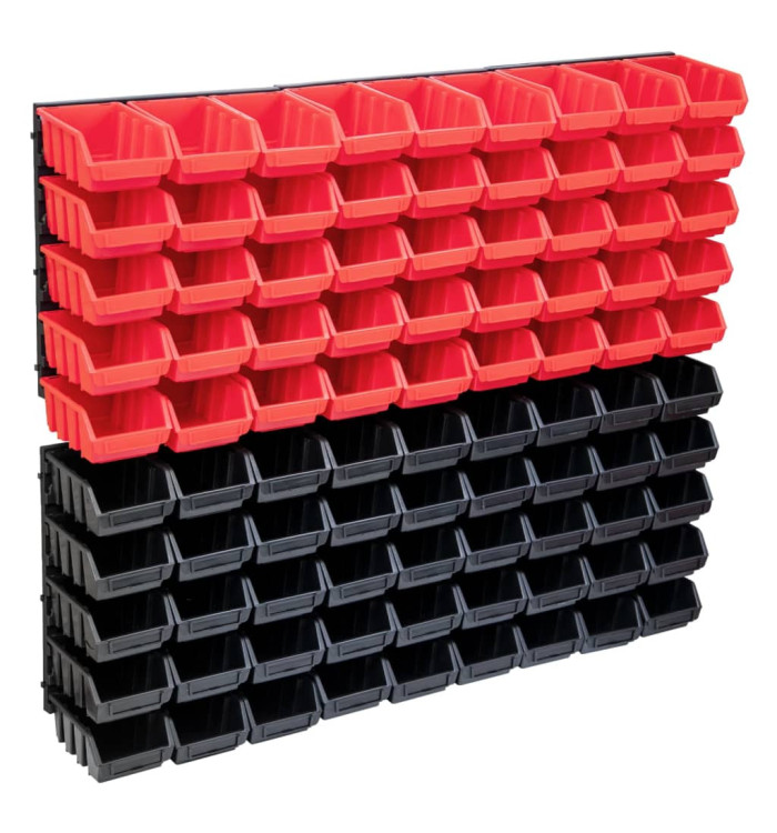 Kit de bacs de stockage et panneaux muraux 96 pcs Rouge et noir | Mobilier & Déco