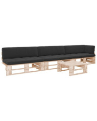 Salon de jardin palette 4pcs avec coussins Bois de pin imprégné | Mobilier & Déco
