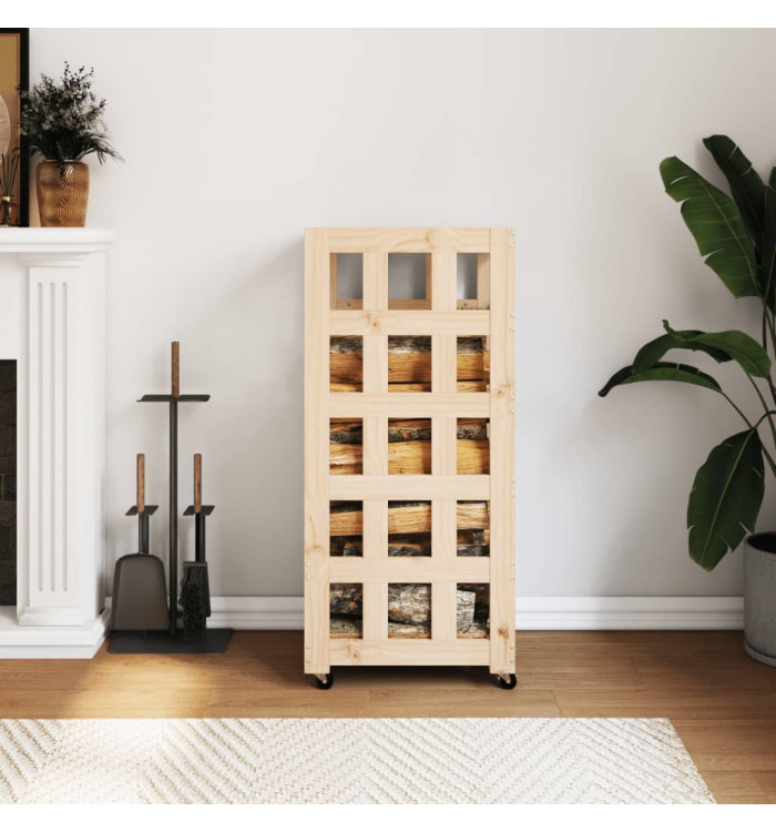 Porte-bûches avec roulettes 40x49x110 cm bois massif de pin | Mobilier & Déco