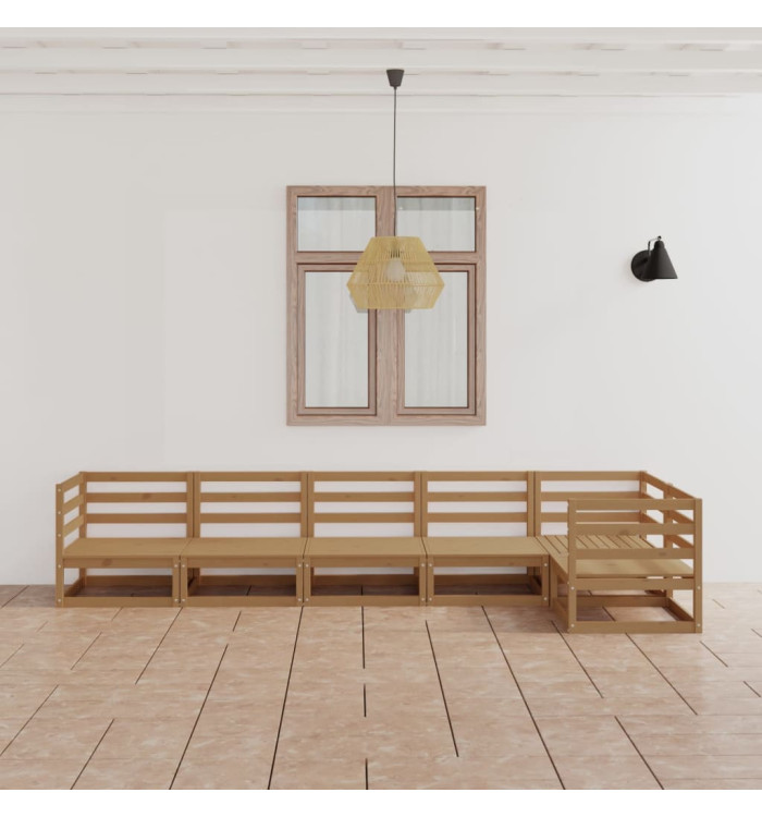 Salon de jardin 6 pcs marron miel bois de pin massif | Mobilier & Déco