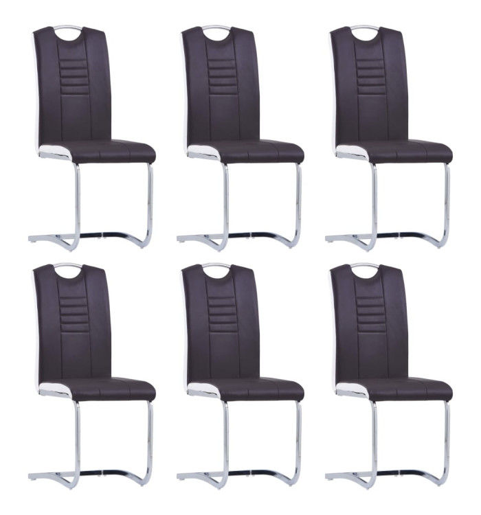 Chaises à manger cantilever lot de 6 marron similicuir | Mobilier & Déco