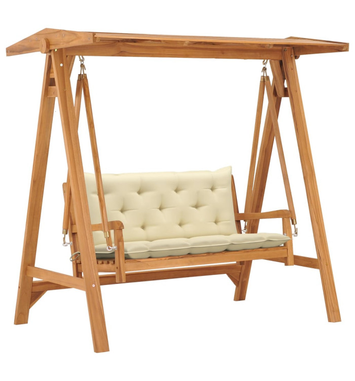 Balancelle avec coussin blanc crème 170 cm Bois de teck solide | Mobilier & Déco
