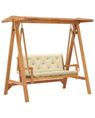 Balancelle avec coussin blanc crème 170 cm Bois de teck solide | Mobilier & Déco