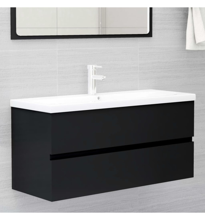Armoire d'évier avec lavabo intégré noir bois d'ingénierie | Mobilier & Déco