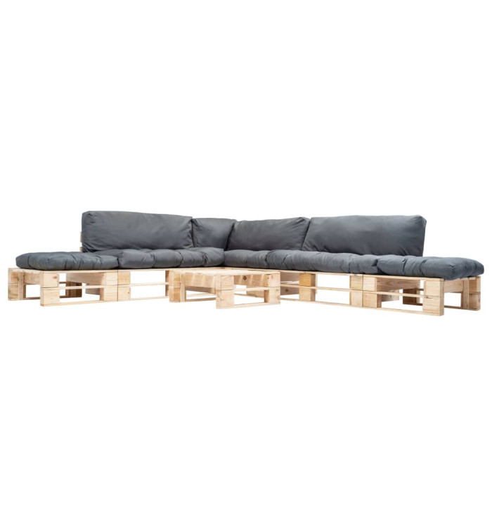 Salon de jardin palette 6 pcs avec coussins gris bois | Mobilier & Déco
