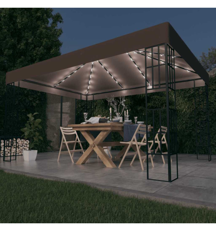 Tonnelle avec guirlande lumineuse à LED 4x3 m Taupe | Mobilier & Déco