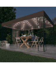 Tonnelle avec guirlande lumineuse à LED 4x3 m Taupe | Mobilier & Déco