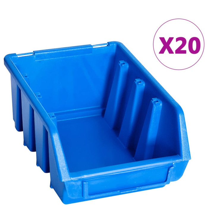 Bacs de rangement empilables 20 pcs bleu plastique | Mobilier & Déco