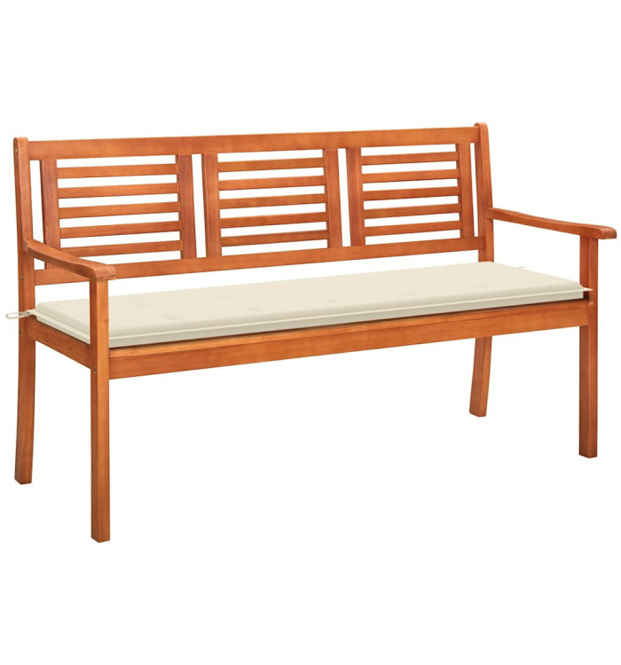 Banc de jardin 3 places avec coussin 150 cm Bois d'eucalyptus | Mobilier & Déco